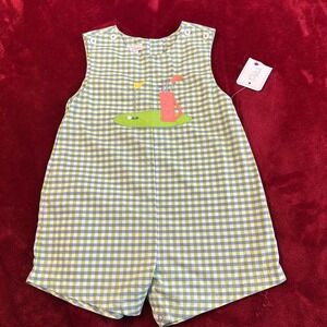 Petit Ami Baby Boys Golf Gingham Romper Green Blue 24M 3727 New